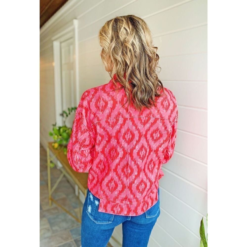 Savanna Jane THINK PINK CORDUROY JACKETAztec Red Pink Women's Size Small Nwt - Picture 3 of 13